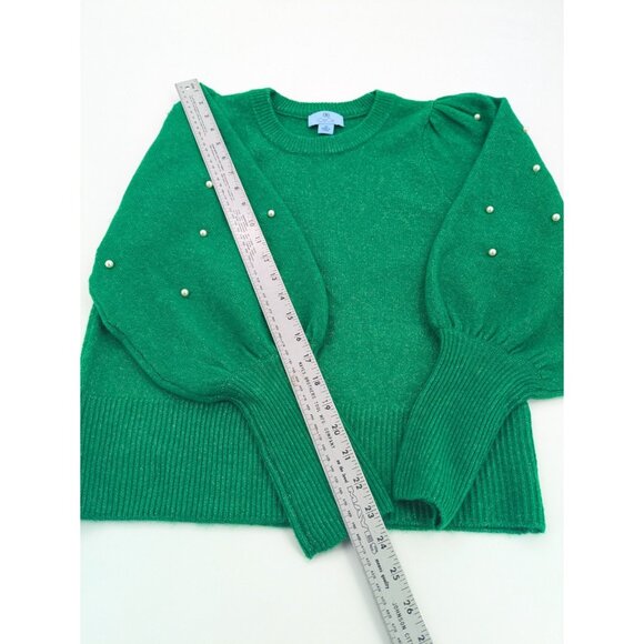 CeCe Sweater Size XS Green with pearl details Balloon Sleeves Long Sleeve - Picture 3 of 6
